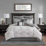 Madison Park Odette Traditional 8 Piece Jacquard Comforter Set MP10-5887 Silver/Silver