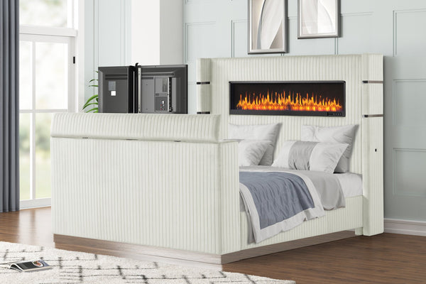 English Elm Lavish Modern 4-Piece King Bedroom Set With Fireplace Headboard, Tv Stand & Usb Nightstand Storage B009S01409