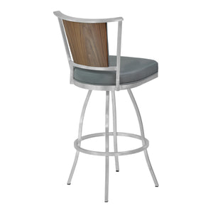 English Elm Tivaro 26" Counter Height Metal Barstool — Gray Faux Leather Swivel Seat, Footrest, Walnut Back B2736P354399