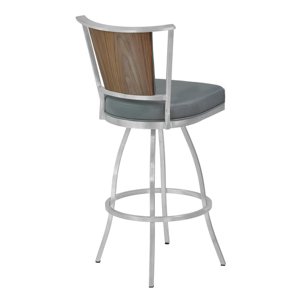 English Elm Tivaro 26" Counter Height Metal Barstool — Gray Faux Leather Swivel Seat, Footrest, Walnut Back B2736P354399