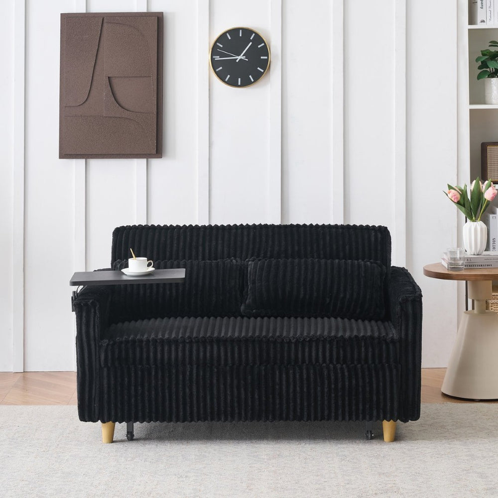 English Elm The Corduroy Convertible Loveseat with Usb Ports and Flatbed Pull-out for Cozy Rooms Black W1278P248131