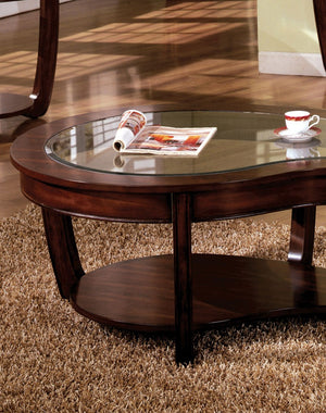 English Elm Dark Cherry Wood Cocktail Table Beveled Glass Top Open Shelf Transitional Living Room B011P246323