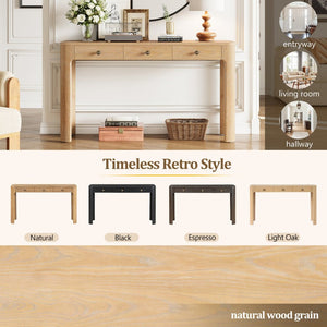 English Elm Trexm Rustic Oak Entryway Console Table with Three Drawers and Rounded Rubberwood Legs N715P361525D