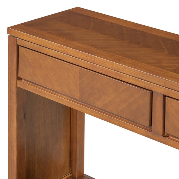 English Elm TREXM Elegant Chevron Console Table with Two Smooth-Glide Drawers and Open Shelf, Sturdy Entryway Accent Honey N715P235096H