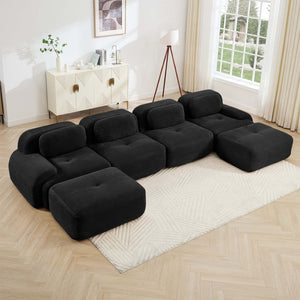 English Elm U-shaped Corduroy Sectional Sofa Modular Deep Lounge Design for Living Rooms W714S01363