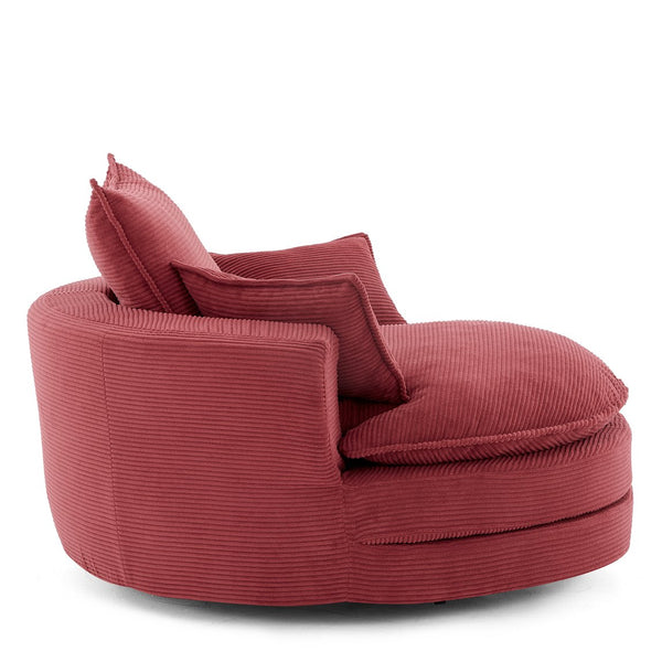 English Elm 360° Oversized Swivel Lounge Chair with 38" Deep Seat Dual-Layer Cushion Corduroy Accent Pillows Red N719S002100J