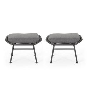 English Elm Christopher Knight Home® - Montana Faux Rattan Outdoor Ottoman Set of 2 with Water-Resistant Gray Cushions, Steel Frame Durable 65045.00GRY