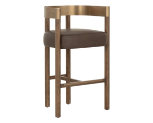 Sunpan MANOLO Barstool - Modern Elegance with Antique Brass, Chocolate Ash & Faux Leather Comfort Design 112548