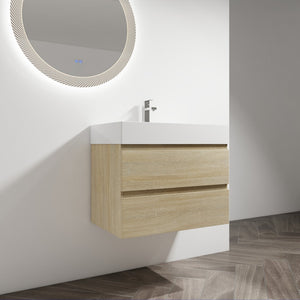 English Elm 30" Wall-Mounted Bathroom Vanity With Modern Resin Sink, Soft-Close Drawers, And Eco-Friendly Design W999S00197