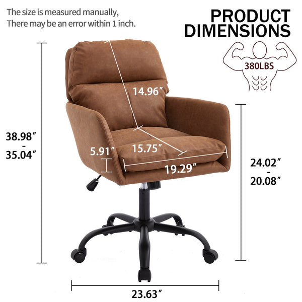 English Elm Artificial ergonomic PU leather office chair with high-density foam, stain-resistant, adjustable height support and modern minimalist design for home and workspace comfort Brown W2311P282361