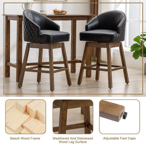 English Elm United We Win Quilted Microsuede Swivel Barstool with Wood Legs and Gold Rivet Trim Black W1568P361703