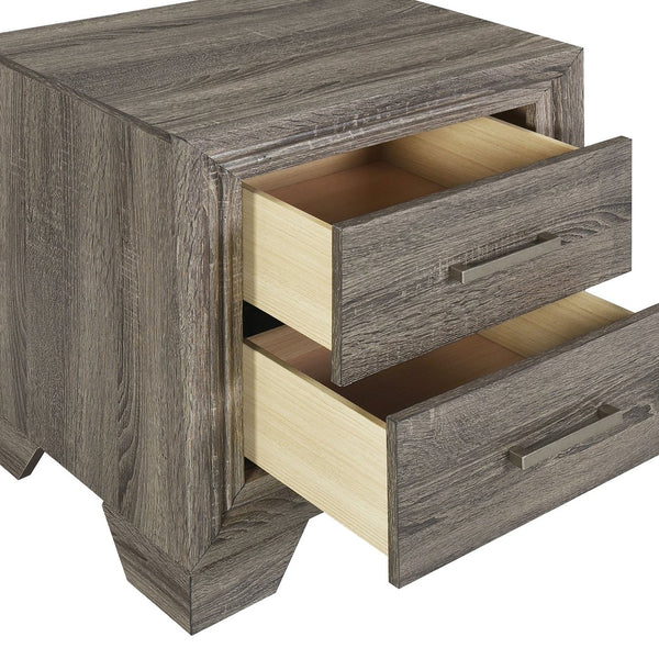 English Elm Funston Brown Oak Nightstand with 2 Drawers, Tapered Legs & Metal Bar Handles for Organized Style B062P375571