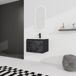 English Elm 24'' Floating Wall-Mounted Bathroom Vanity With Ceramic Sink, Soft-Close Cabinet & Modern Design W999S00170