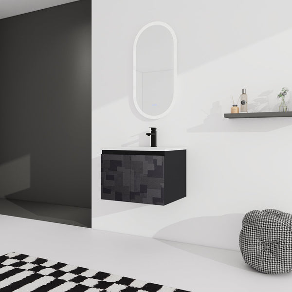 English Elm 24'' Floating Wall-Mounted Bathroom Vanity With Ceramic Sink, Soft-Close Cabinet & Modern Design W999S00170
