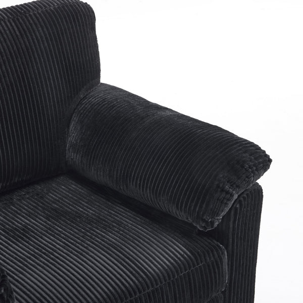 English Elm 33 Inch Oversized Swivel Corduroy Lounge Chair with Plush Chenille Cushioning and Support Springs Black W1829P265018