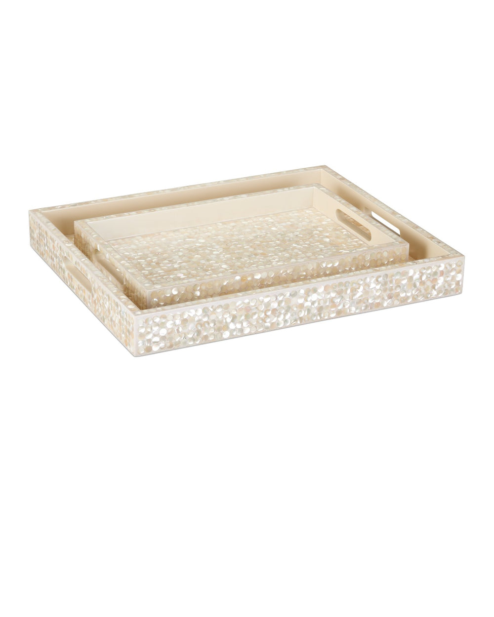Currey & Company Gerri Dot Mother Of Pearl Tray Set Of 2 - Elegant Decorative Trays For Serving & Displaying Items White Mother Of Pearl ,Wood 1200-1020-currey-company