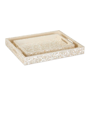 Currey & Company Gerri Dot Mother Of Pearl Tray Set Of 2 - Elegant Decorative Trays For Serving & Displaying Items White Mother Of Pearl ,Wood 1200-1020-currey-company