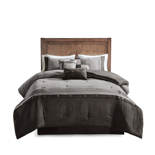 English Elm 7 Madison Park Boone Faux Suede Comforter Set Queen Textured Earthy Lodge Style with Pillows Grey 24.02 L x 19.68 W x 14.96 H B03596891