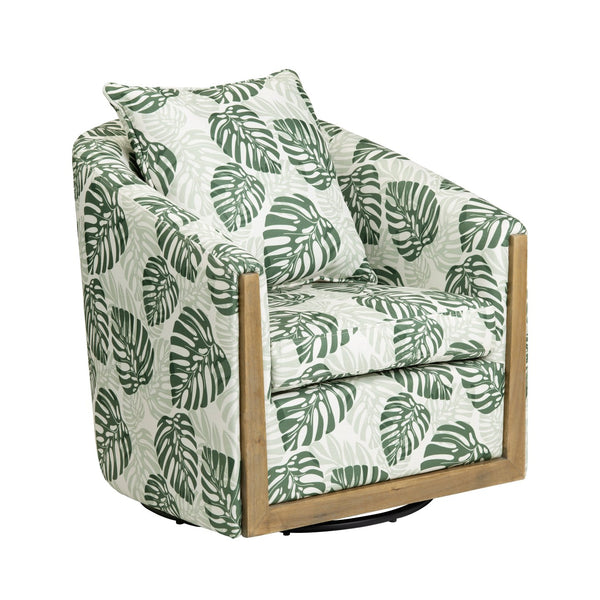 Crestview Collection Coastal Accent Chair - Stylish Green Leaf Design, Durable Fabric, Washable Cushion & Sturdy Frame Green Polyester Cvfzr6147
