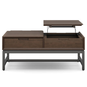 English Elm Banting Walnut Brown Lift Top Coffee Table with Storage, Solid Rubberwood & Metal, Modern Industrial Style B136P203478
