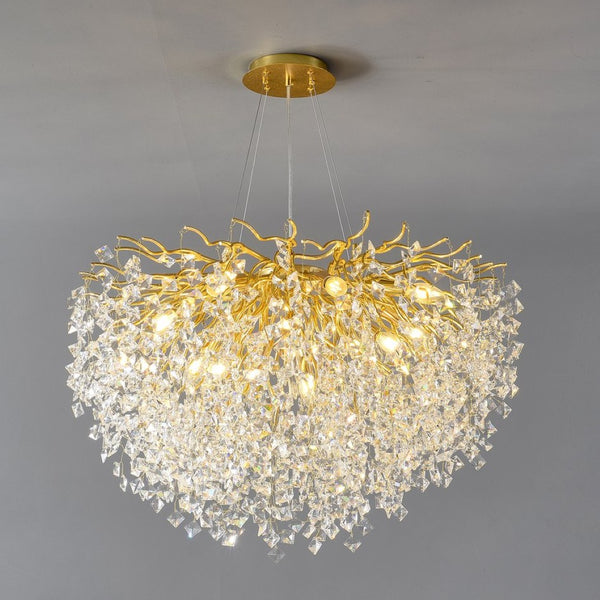 English Elm Modern Crystal Branch Chandelier Gold Aluminum Adjustable Arms Dining Room Glam W5008P391090