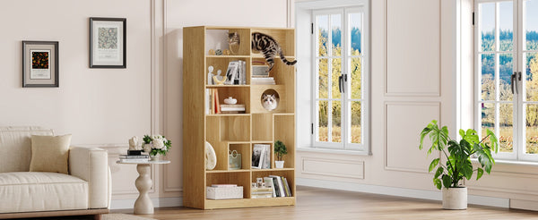 English Elm Modern Wood Grain Bookshelf Cat Habitat with Climbing Cubbies for Living Room Natural N752P395027N