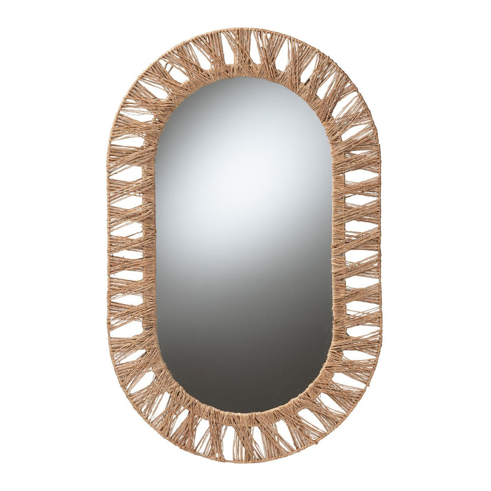 English Elm Modern Rattan Oval Wall Mirror Handcrafted Bohemian Decor for Entryways and Living Rooms B2750P420392