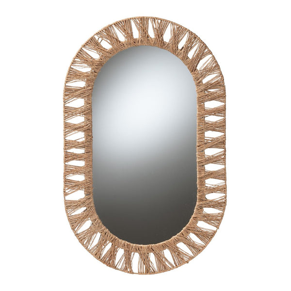 English Elm Modern Rattan Oval Wall Mirror Handcrafted Bohemian Decor for Entryways and Living Rooms B2750P420392