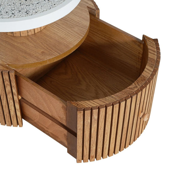 English Elm Unique Clover Shaped Stone Texture Side Table with Drawer Organic Sculptural Accent N770P355454N