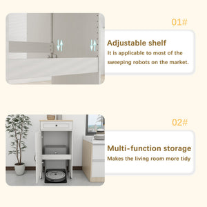 English Elm Robot Vacuum Stand Cabinet with Wheels Antique White — Storage Rack with Doors, Drawers & Side Table W282P296230