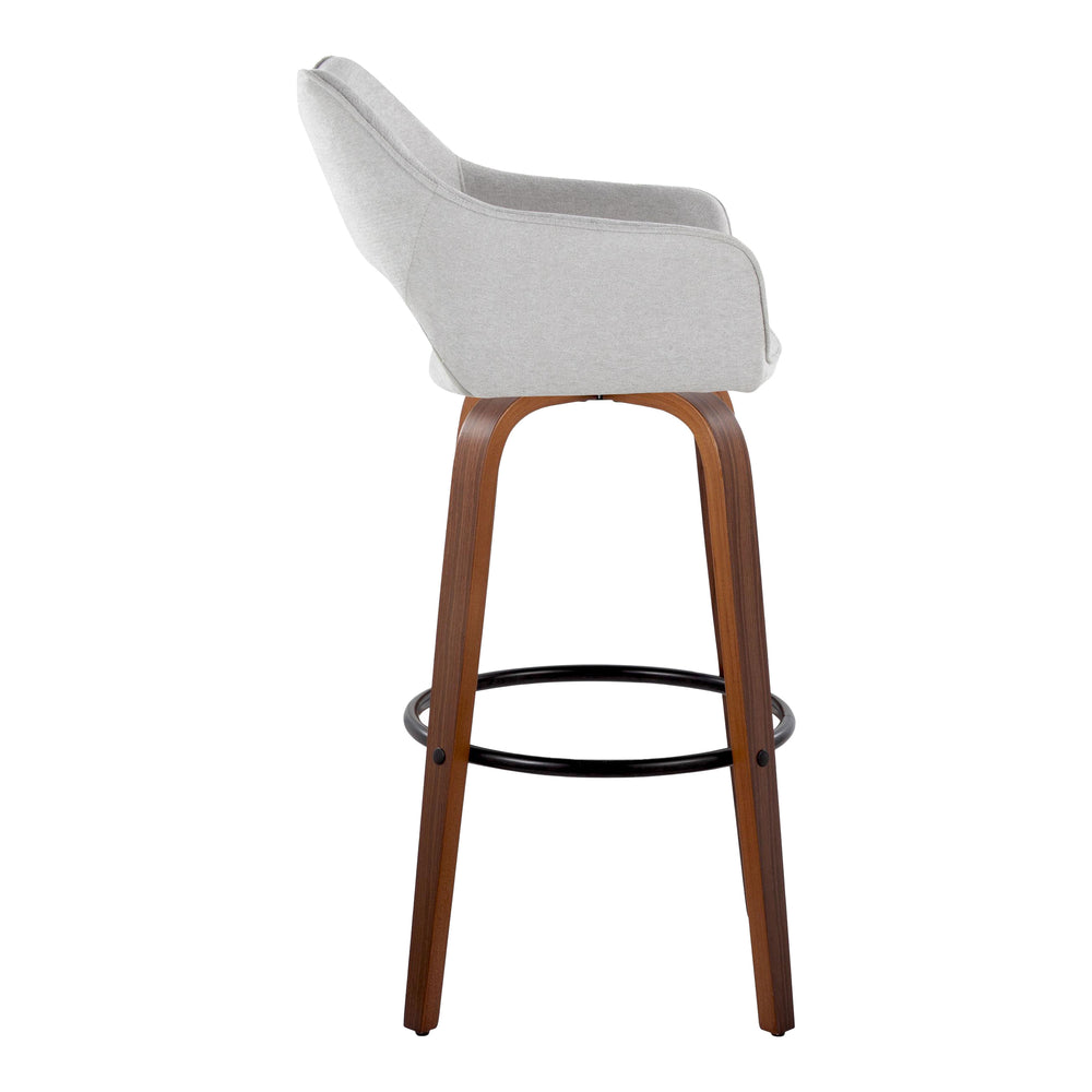 English Elm Mustang 30" Contemporary Swivel Barstool Set of 2 – Walnut Bentwood Legs, Grey Fabric, Round Metal Footrest B202S00631