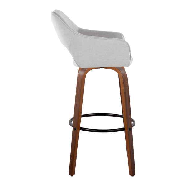 English Elm Mustang 30" Contemporary Swivel Barstool Set of 2 – Walnut Bentwood Legs, Grey Fabric, Round Metal Footrest B202S00631