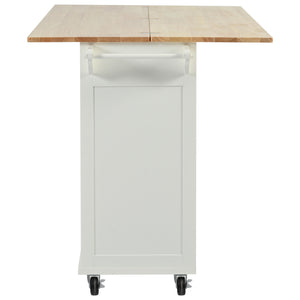 English Elm K&K Kitchen Island with Foldable Countertop, Spacious Mobile Storage Cart, Soft-Close Doors, Durable Rubberwood Top and Locking Wheels White N707P173036W