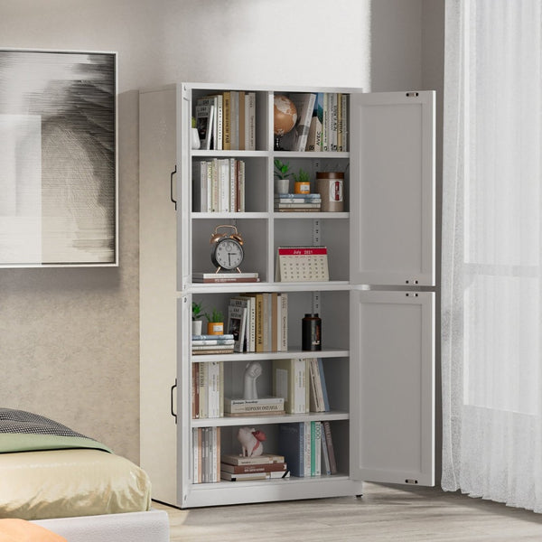 English Elm White Powder-coated Steel Pantry Cabinet with Adjustable Shelves for Kitchen or Bath T2398P413027