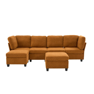 English Elm UNITED Modular 6-Seat Sectional Sofa with Removable Ottoman, Storage Compartments, Convertible Comfort Orange W1568S00246