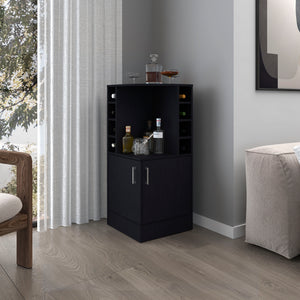 English Elm FM Corner Bar Cabinet with 8-Bottle Rack, Open Display Shelves and Hidden Storage for Home Entertaining Black 47.2 L x 23.2 W x 4.7 H B128P269881
