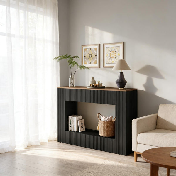 English Elm Coffe Fluted Console Table Walnut Top Mdf Entryway Sofa Back Modern Accent T3971P449793