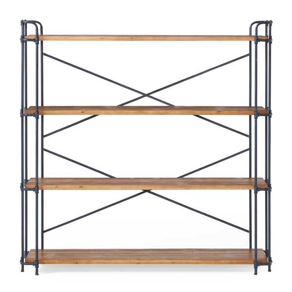 English Elm Christopher Knight Home® - YORKTOWN Industrial 4-Shelf Bookcase in Natural Wood & Black Frame — Sturdy Fir Shelves, Etagere Display 56501.00