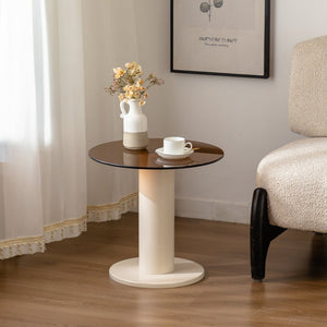 English Elm Circular Beige Cream Coffee Table Set with Orange Legs, Round Edge Nesting Tables, Easy Assembly and Durable MDF Surface for Living Room Decor W3081P254978