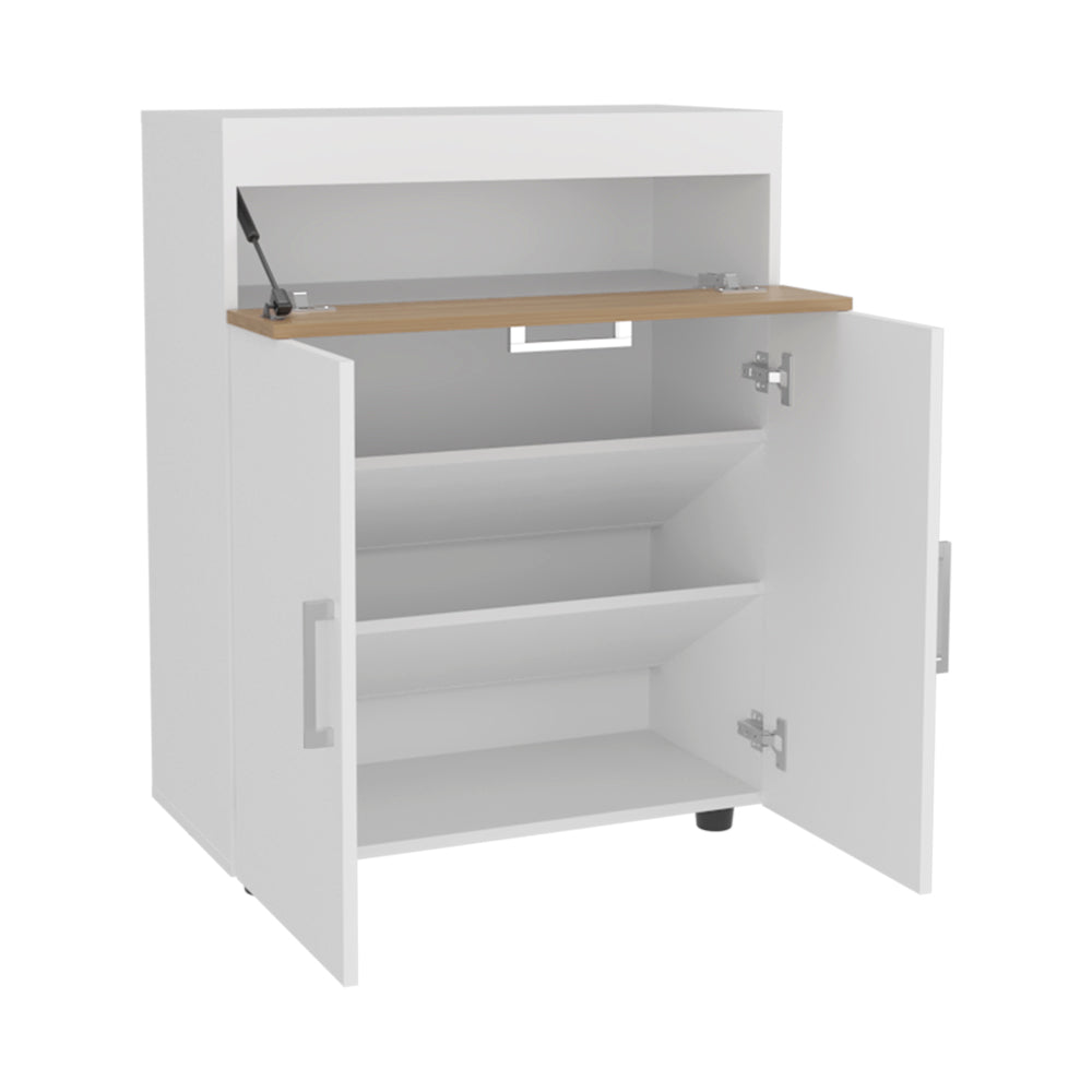 English Elm Moab Multi-Tier Shoe Rack in White/Macadamia — Space-Saving Engineered Wood Organizer for Entryway B092P315572