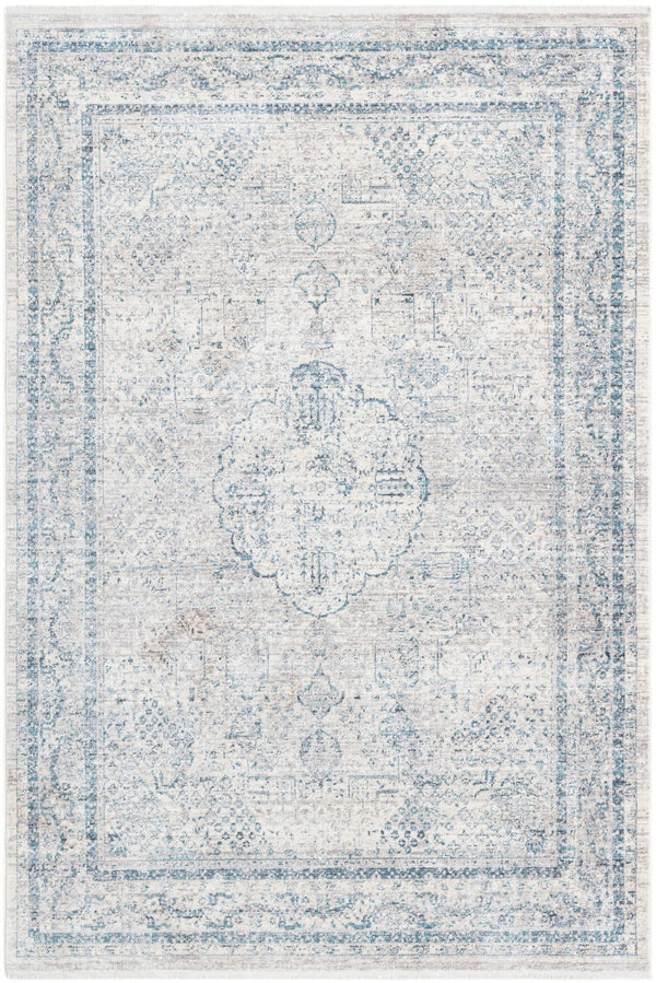 Unique Loom Noble Henry Machine Made Medallion Rug Ivory, Gray/Navy Blue/Beige/Light Blue 5' 1" x 7' 10"
