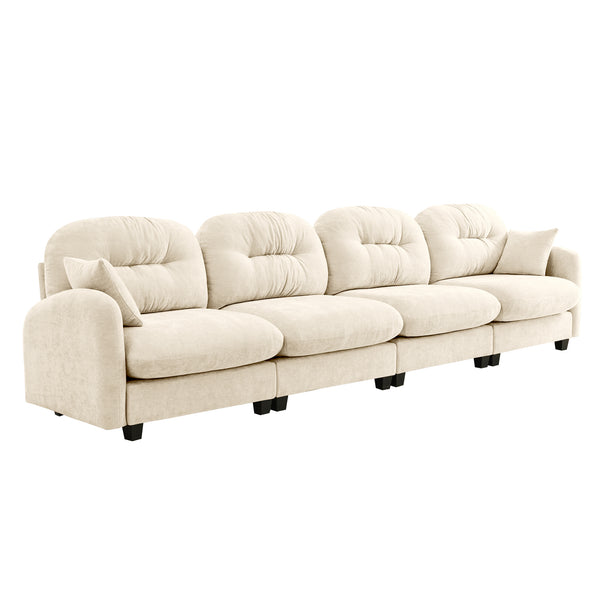 English Elm Four-Seater Modular Sectional Sofa in Beige Chenille, Tufted Back, High-Density Foam, Customizable Layout W714S01371
