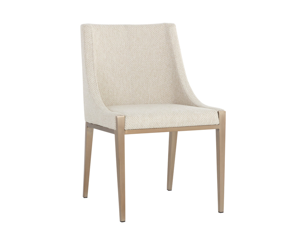 Sunpan Dionne Dining Chair - Modern Elegance with Textured Fabric and Antique Brass Stainless Steel Legs Monument Oatmeal