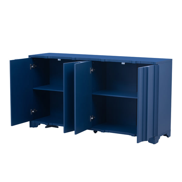 English Elm U_STYLE Elegant 4-Door Sideboard with Pine Veneer, Intricate Linear Accents, Durable 220lb Top Capacity Navy Blue N711P247438V