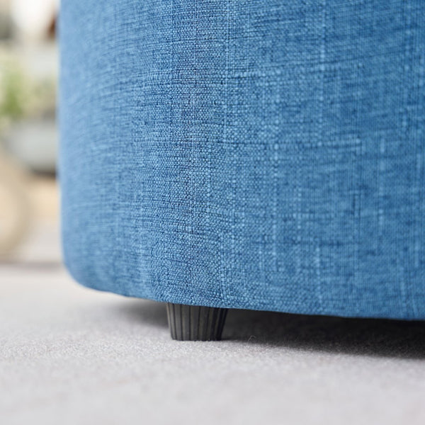 English Elm Ball Cast Round Nesting Ottoman Set Linen Upholstered Hidden Storage with Wooden Tray Blue W3163P379374