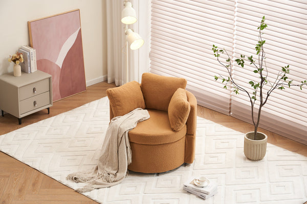 English Elm 029-Teddy Plush Teddy Fabric Swivel Storage Chair with Back Cushion, 360° Rotating Cozy Lounge Seat khaki W527P166252