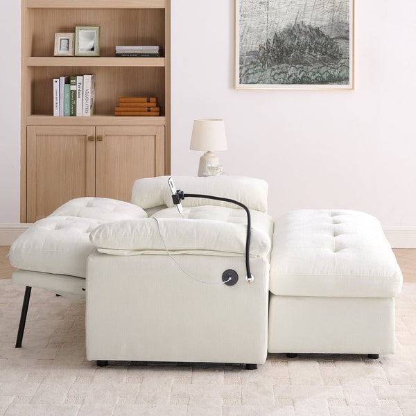 English Elm Leisure Chenille Two Seat Reclining Sofa with Usb Port Storage Ottoman Padded Armrests Beige W487S00520