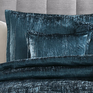 English Elm Turin Crinkle Velvet 2-Piece Comforter Set Twin with Coordinating Sham, Brushed Polyester Backing, Textured Luxury Blue B340P341985
