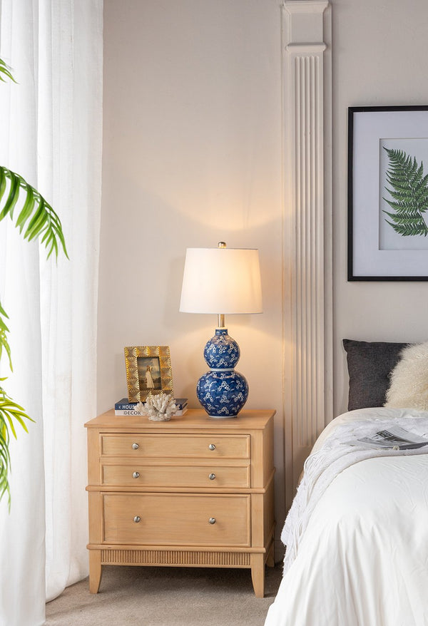 English Elm D13x25.7" Two-Tier Round Blue & White Ceramic Vase Lamp — Bold Patterned Accent Light for Tablescapes W2078P324061