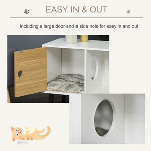 English Elm Pawhut Stylish Wooden Cat House With Soft Cushion, Elevated Pet Condo & Functional Storage Table W2225P173764-GIGA
